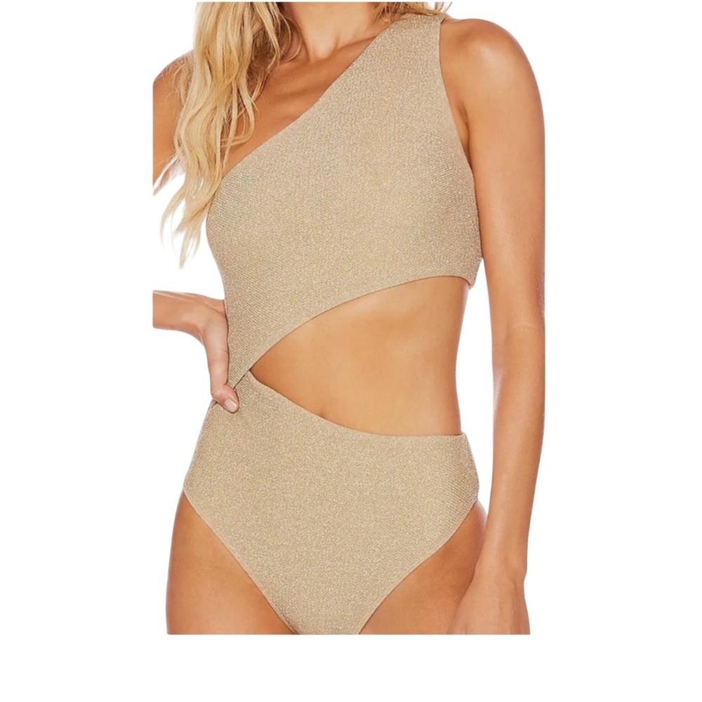 Beach Riot One Shoulder Cut Out Metallic Gold Swimsuit Monokini